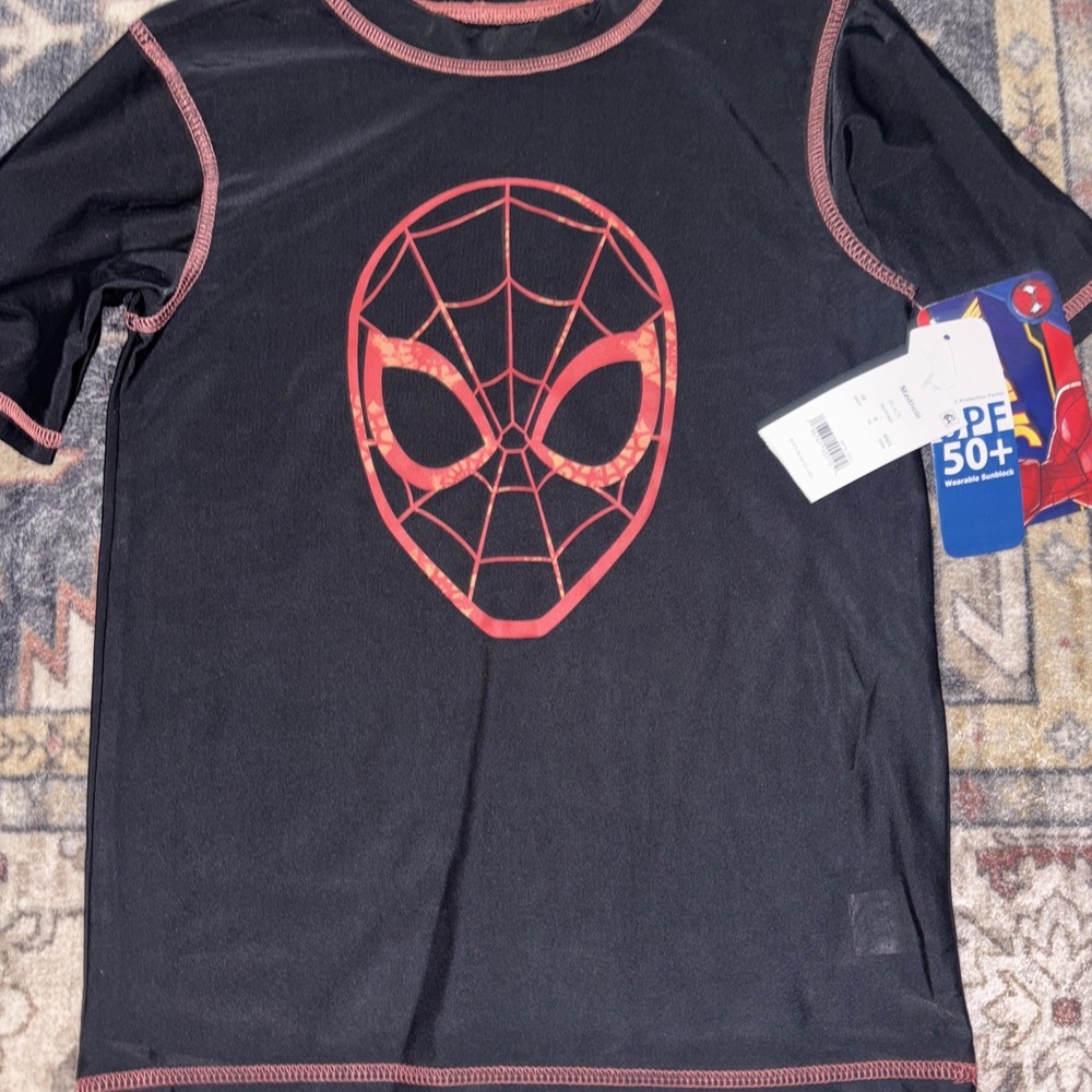 Marvel Spider-Man Kids Rashguard Short Sleeved Swim Shirt Size Medium 8 Black